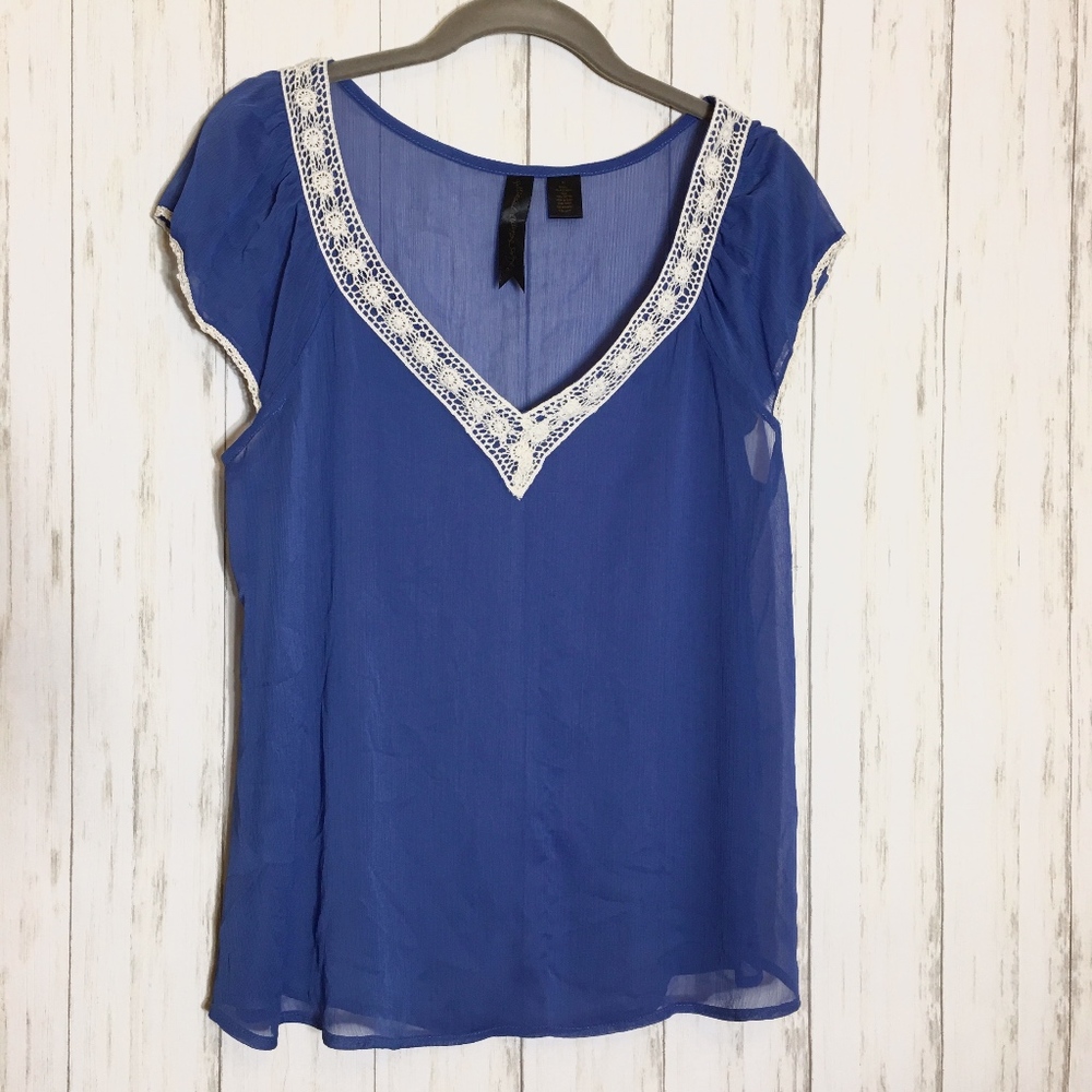 Anthropologie Petticoat Alley Blue Sheer Blouse